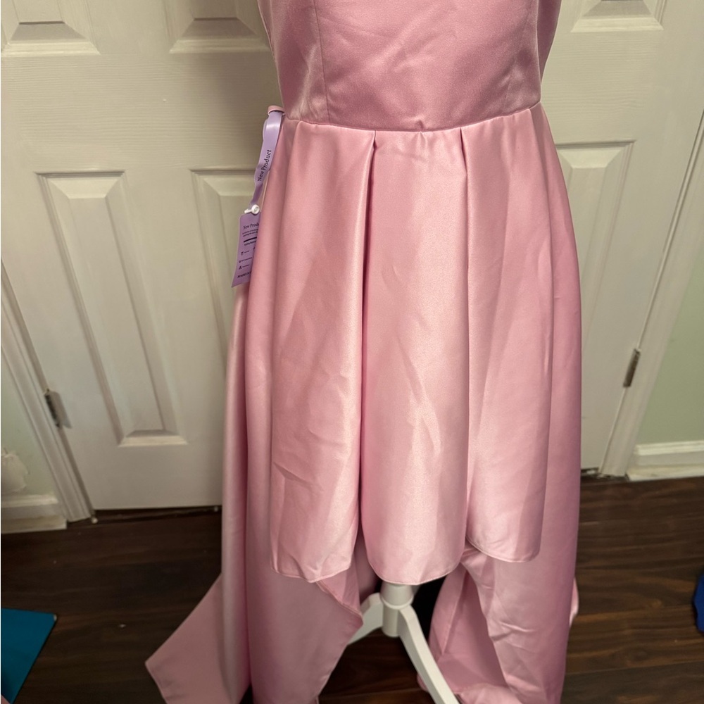 Girls' Pink High-Low Satin Party Dress